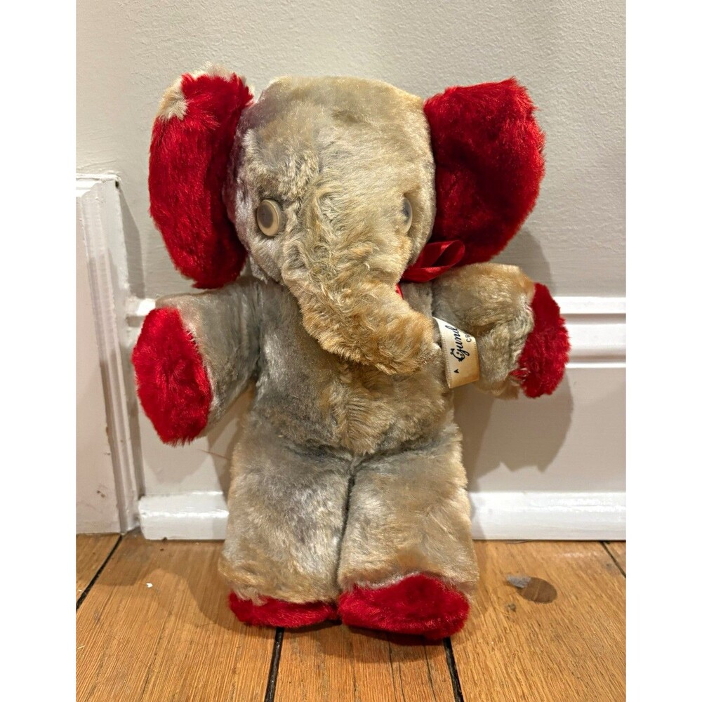 VTG 40s 50s Jumbo GUND Swedlin elephant red ears - heavily used - needs TLC